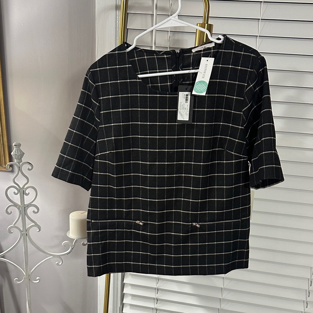 41 Hawthorn Charcoal Plaid Blouse